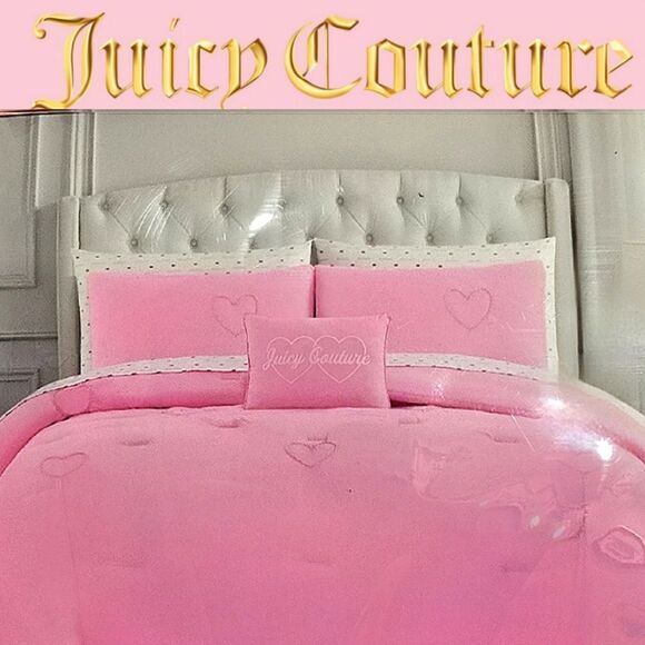 Juicy Couture Home 8-Piece Ruched Hearts Queen Comforter Set - Picture 1 of 7